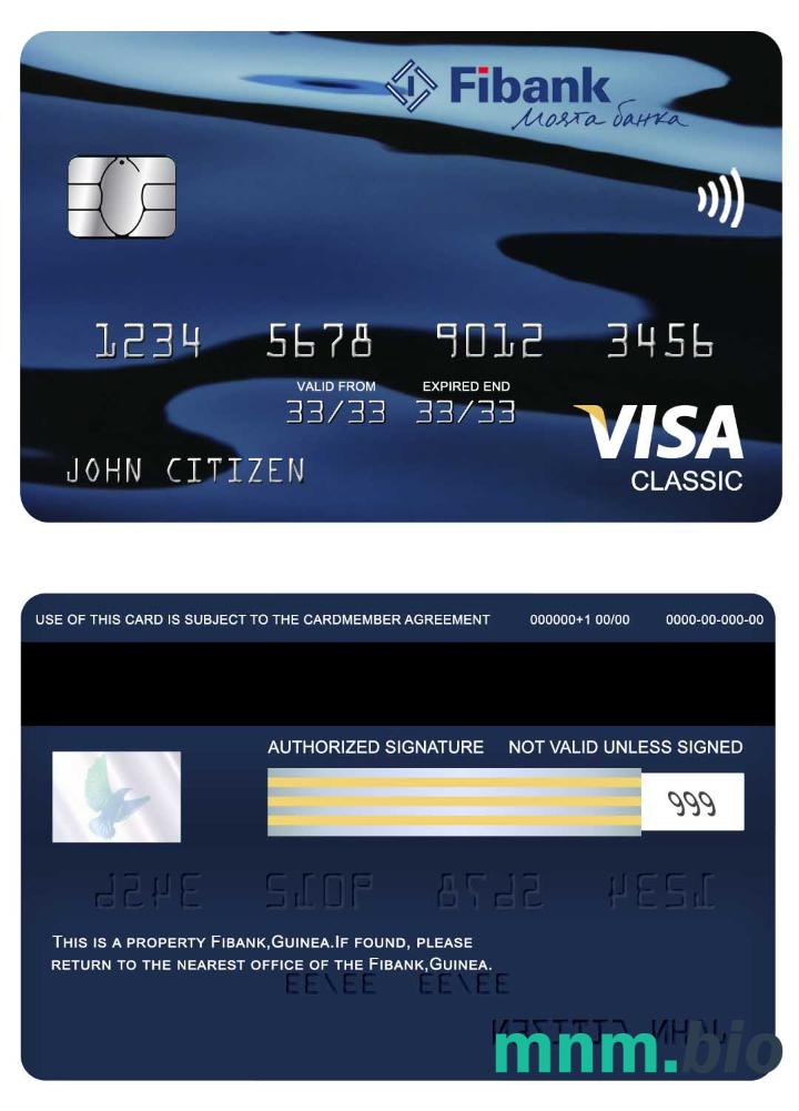 Guinea Fibank visa klasyczny karta przykład w formacie PSD